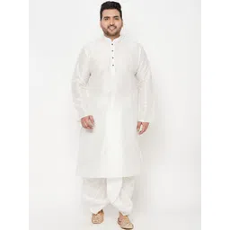 VASTRAMAY Men White Solid Silk Blend Kurta with Dhoti Pants-picture-33