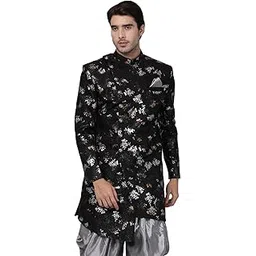 vastramay Men's Black Silk Blend Sherwani Only Top-picture-16