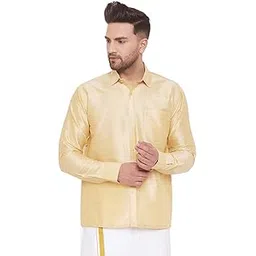 vastramay Men's Green Silk Blend Ethnic Shirt | Full Sleeves South Indian Traditional Shirt | Festive, Wedding, Casual Wear-picture-52