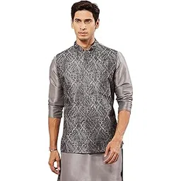 vastramay Men's Nehru Jacket - Allover Embroidered Regular Nehru Jacket for Men - Mandarin Collar, Sleeveless, Button Closure & Welt Pocket-picture-22