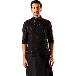 vastramay Men's Nehru Jacket I Slim Fit Sleeveless Button Close Hand Emberoidered Jacket for Men I Casual Formal Party Festive Wedding Dressing Style-picture-11