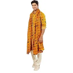 vastramay Men's Rayon Kurta Pyjama And Dupatta Set - Longline Pathani Style Rayon Printed Kurta With Foil Print Detailing Along With A Straight Pant Style Pyjama And Dupatta Set-picture-33