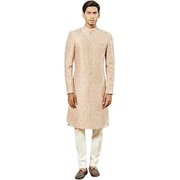 vastramay Men's Silk Blend Sherwani And Pyjama Set, Allover Embroidered Sherwani,And Pyjama Set For Men's for Weddings & Festivals, Traditional Ethnic Wear Outfit-picture-34