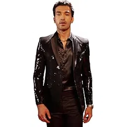 vastramay Men's Viscose Blazer - Luxurious All-Over Sequin Detailing-picture-12
