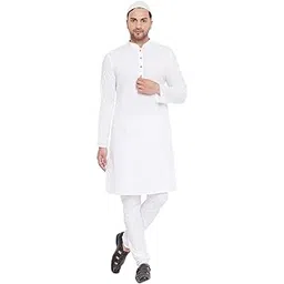 vastramay Men's White Cotton Linen Blend Kurta Pyjama Set (VASMK007WHnPCWHnC_40)-picture-26