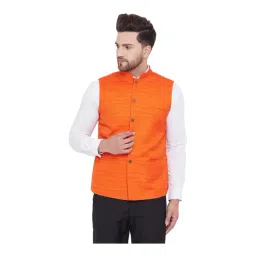 VASTRAMAY Orange Regular Fit Self Pattern Nehru Jacket-picture-10