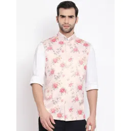 VASTRAMAY Peach Straight Fit Floral Print Nehru Jacket-picture-21