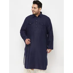 VASTRAMAY Plus Size Men Blue Solid Pathani Kurta-picture-14
