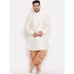 VASTRAMAY Plus Size Men Cream-Coloured & Gold-Toned Kurta with Dhoti Pants-picture-27