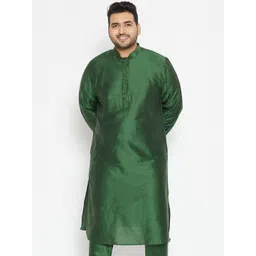 VASTRAMAY Plus Size Men Green Solid Kurta-picture-16