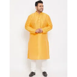 VASTRAMAY Plus Size Men Yellow Kurta with Churidar image 1