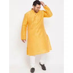 VASTRAMAY Plus Size Men Yellow Kurta with Churidar image 3