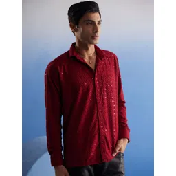 VASTRAMAY Premium Sequinned Embellished Ethnic Shirt-picture-29