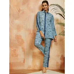VASTRAMAY Printed Pure Cotton Shirt Collar Shirt With Trousers Co-Ords Set-picture-34