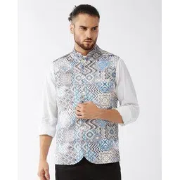 vastramay Printed Sleeveless Jacket with Band Collar-picture-29