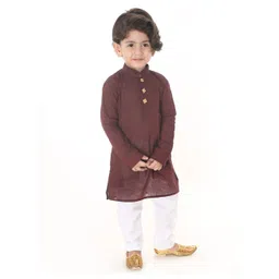 Vastramay Pure Cotton Full Sleeves Solid Kurta Pyjama Set -Maroon And White-picture-13
