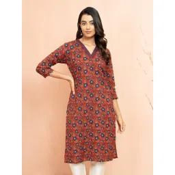 VASTRAMAY Rust Cambric Cotton Floral Kurti-picture-38