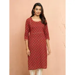 VASTRAMAY Rust Cambric Cotton Printed Kurti-picture-47