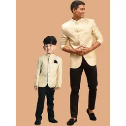 VASTRAMAY Self Design Mandarin Collar Slim-Fit Silk Bandhgala Blazer-picture-17