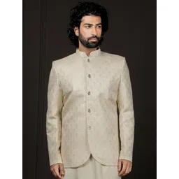 VASTRAMAY Self Design Mandarin Collar Slim Fit Single Breasted Silk Jodhpuri Blazer-picture-36