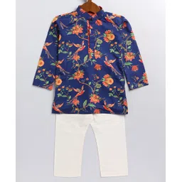 VASTRAMAY SISHU Full Sleeves Floral  Printed Kurta Pyjama Set - Blue And Cream-picture-31