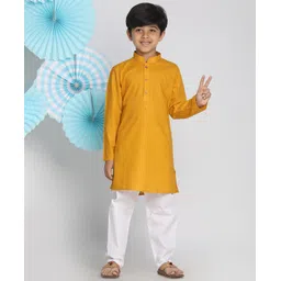 Vastramay Solid Full Sleeves Kurta With Pyjama - Mustard-picture-13