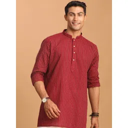 VASTRAMAY Striped Mandarin Collar Cotton Straight Kurta-picture-11