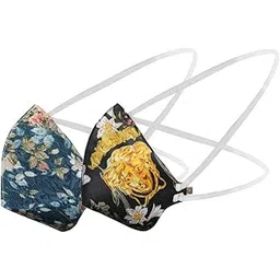 vastramay Unisex 3 -Ply Floral Print on Embroidered Base and Abstract Reusable Anti-Pollution, Comfortable Head Band Welness Masks in Pink - Pack of 2-picture-16