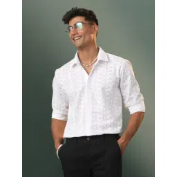 Vastramay White Cotton Regular Fit Embroidered Shirt-picture-11