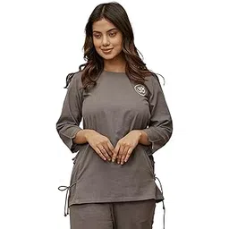 VASTRAMAY Women's Linen Cotton Yoga Top with Ethnic Embroidery & Side Tie-Up Detail-picture-41