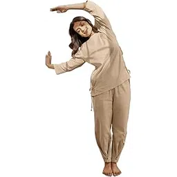 vastramay Women's Linen Cotton Yoga Wear - Embroidered Top with Matching Straight Pants for Comfort & Style-picture-27