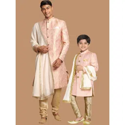 VASTRAMAY Woven Design Mandarin Collar Sherwani Set-picture-40