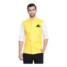 VASTRAMAY Yellow Cotton Straight Fit Nehru Jacket-picture-26