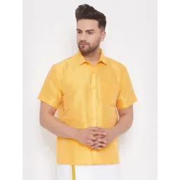 VASTRAMAY Yellow Straight Fit Self Pattern Shirt-picture-19