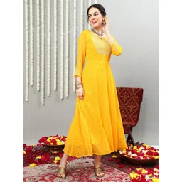 Vastramyaa Striped Keyhole Neck Embroidered Detail Fit & Flare Ethnic Dress-picture-33