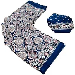 vasttram Women's Original Modal Silk Ajrakh Saree Ikkat Nakshii Bandhej Print Designer Pallu Attach Blouse Piece-picture-23