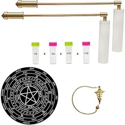 Vastu Vardan Brass Dowsing Rods Pair with Plastic Handle | Set of Board and Pendulum| Aura Energy Checker | Feng Shui | Reiki | Dowser | Diving Rod | Dowsing L Rods Pair | Pendulum Assorted-image-1