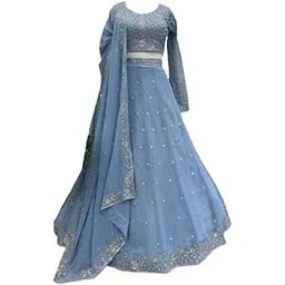 vatagamfab Women's Gorgette SF108561 Diwali Outfit Bridal Silver Indian Casual Wear Semi-stiched Lehngacholi-picture-26