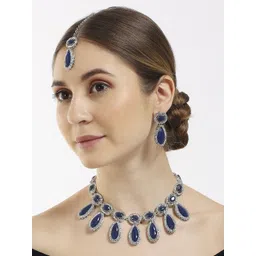 VATSALYA creation Alloy Gold- plated Blue Jewellery Set-picture-29