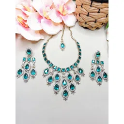 VATSALYA creation Alloy Gold- plated Blue Jewellery Set-picture-15