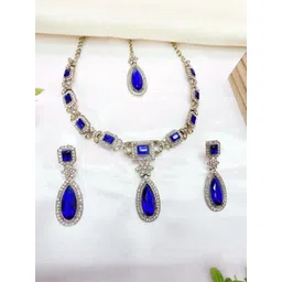 VATSALYA creation Alloy Gold- plated Blue Jewellery Set-picture-24