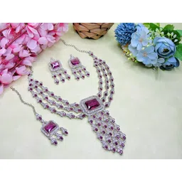 vatsalya creation Alloy Gold-plated Purple Jewel Set-picture-11