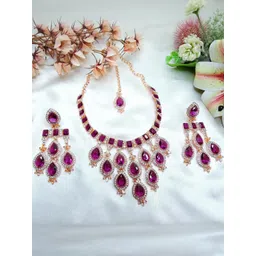 VATSALYA creation Alloy Gold- plated Purple Jewellery Set-picture-20
