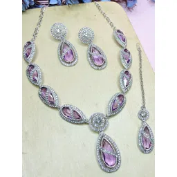 VATSALYA creation Alloy Gold- plated Purple Jewellery Set image 2