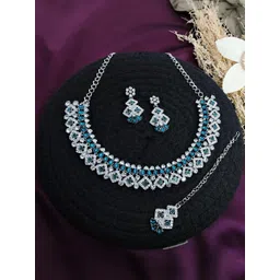 VATSALYA creation Rhodium-Plated Artificial Stone Studded Jewellery Set-picture-25