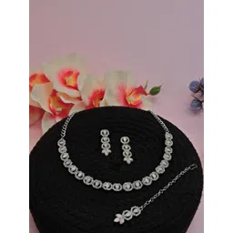VATSALYA creation Rhodium-Plated Artificial Stone Studded Jewellery Set-picture-10