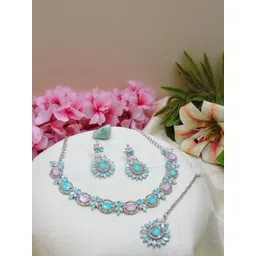 VATSALYA creation Rhodium-Plated Artificial Stone Studded Jewellery Set-picture-16