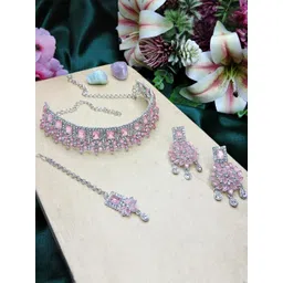 VATSALYA creation Rhodium-Plated Artificial Stone Studded Jewellery Set-picture-18