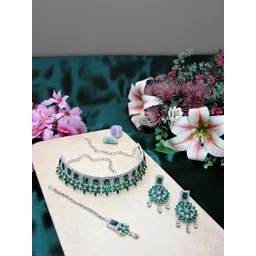 VATSALYA creation Rhodium-Plated Artificial Stone Studded Jewellery Set-picture-39