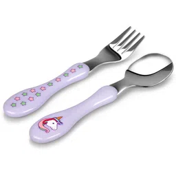 Kid's Cutlery Spoon and Fork Set, Pattern: Unicorn, Stainless Steel Cutlery Set-image-45